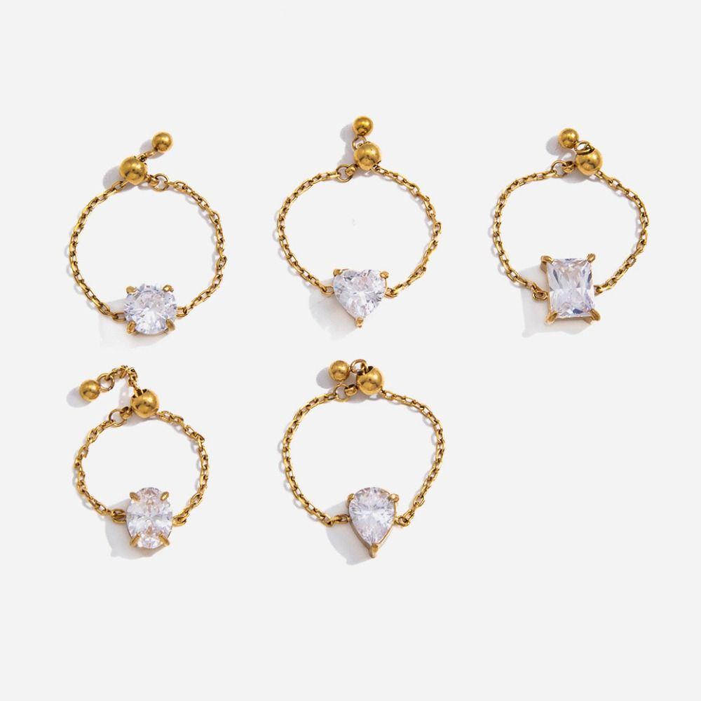 Exquisite Zirconia Chain Rings Minimalist Finger Jewelry Delicate Adjustable Chain Ring Party