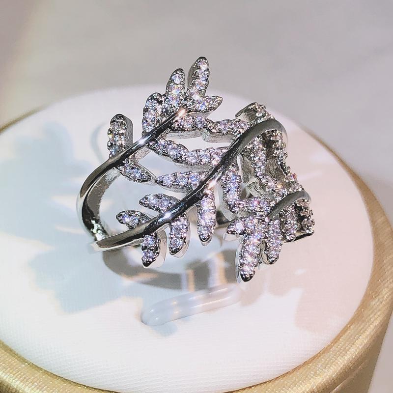 

Кольцо из стерлингового серебра с тремя листьями и цирконом, переплетенное, ювелирное изделие-окружение, подходит для подарков на день рождения для женских вечеринок 10