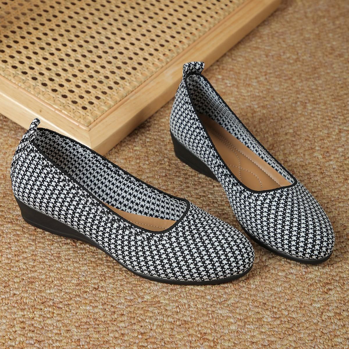 

Круглый носок с плоским дном и неглубоким горлом, одинарные трикотажные дышащие туфли-ленивцы, повседневная женская обувь 41 чёрный