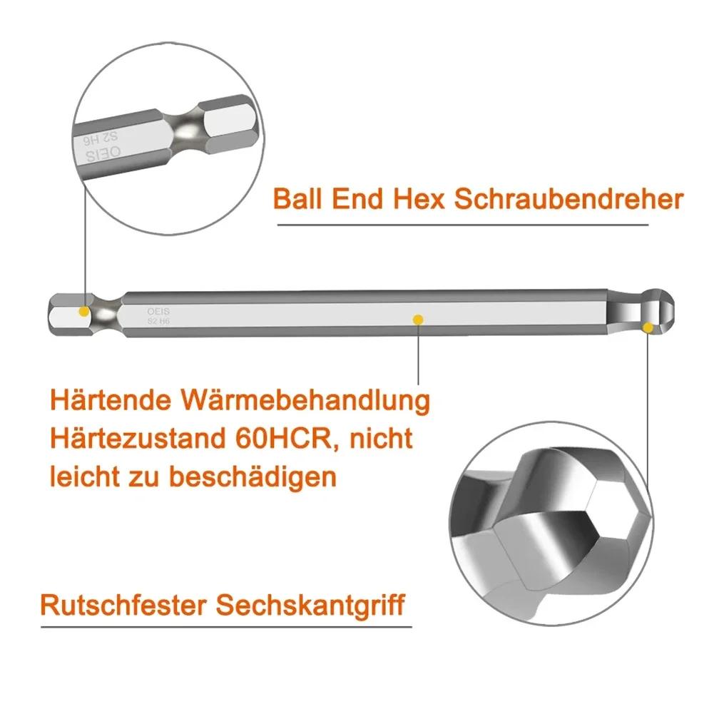 Ball End Hex Screwdriver Bits Set Metric Allen Hex Bits 100mm Long Magnetic Ball Head Driver Bit H1.5 H2.5 H3 H4 H5 H6 H8 H10