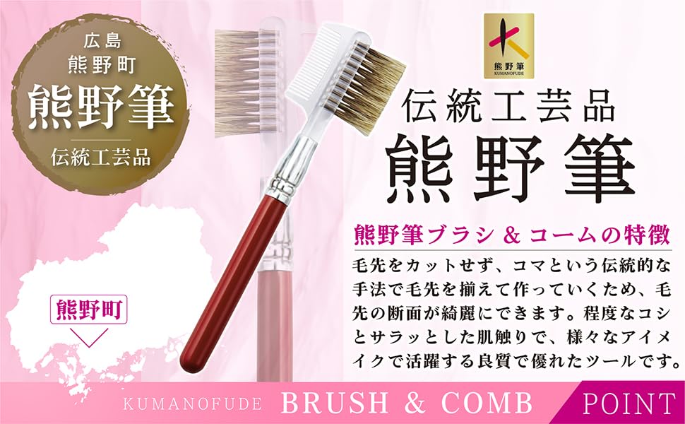 Hakuundo Kumano Brush Eyeshadow Brush, Nose Shadow Brush, Concealer Brush, Makeup Brush, Heavy-Duty, Easy To Clean, Compact Tip (Brush & Comb)
