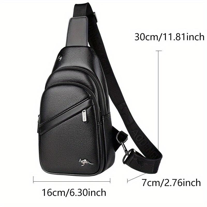 Men's Synthetic Leather Crossbody Bag Adjustable Strap Multiple Compartment Casual Male Style Black Chest Bag for Men Daily Use