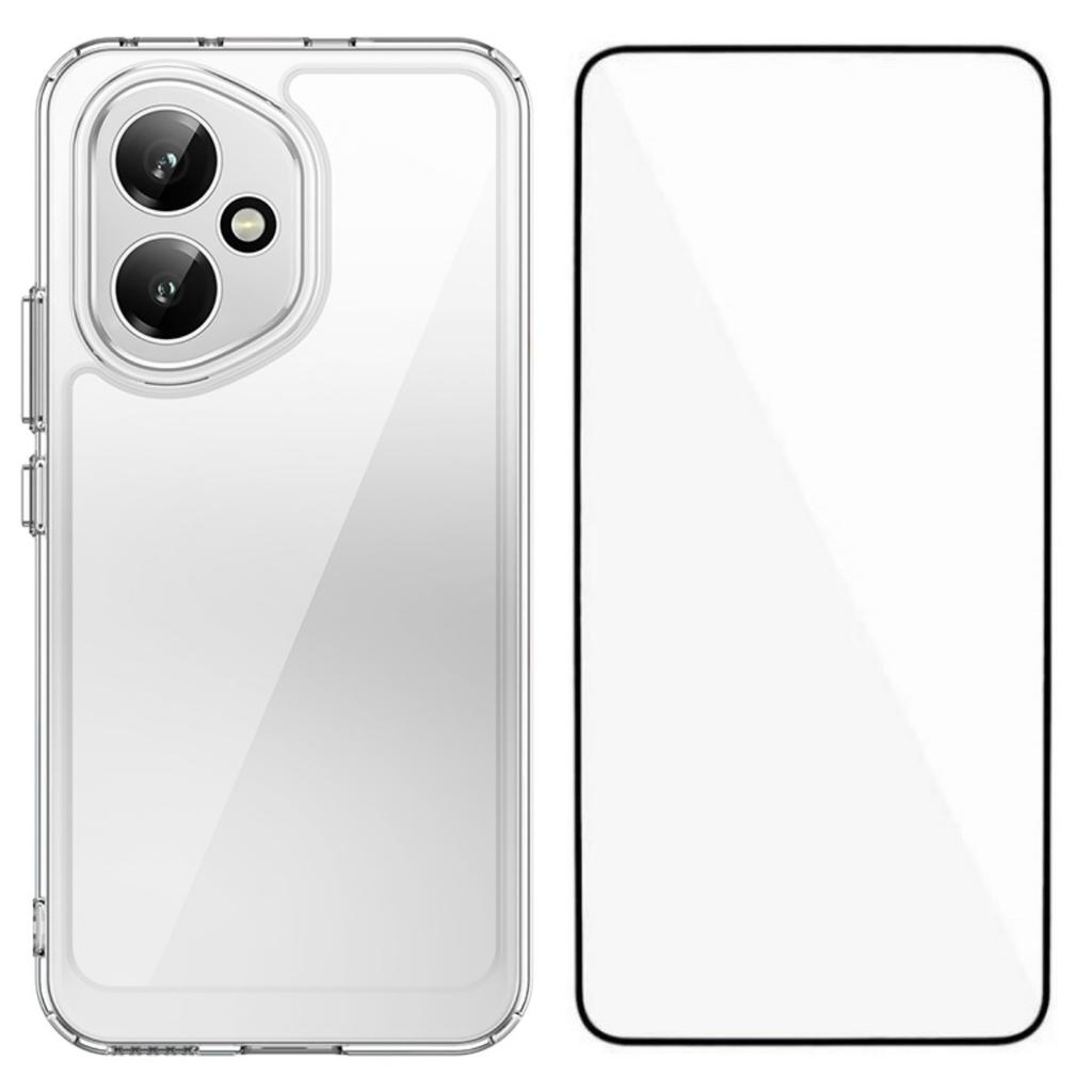 For Honor 400 5G (Global) Case WANLONFENG MF Series TPU Acrylic Clear Phone Cover with Tempered Glass Film