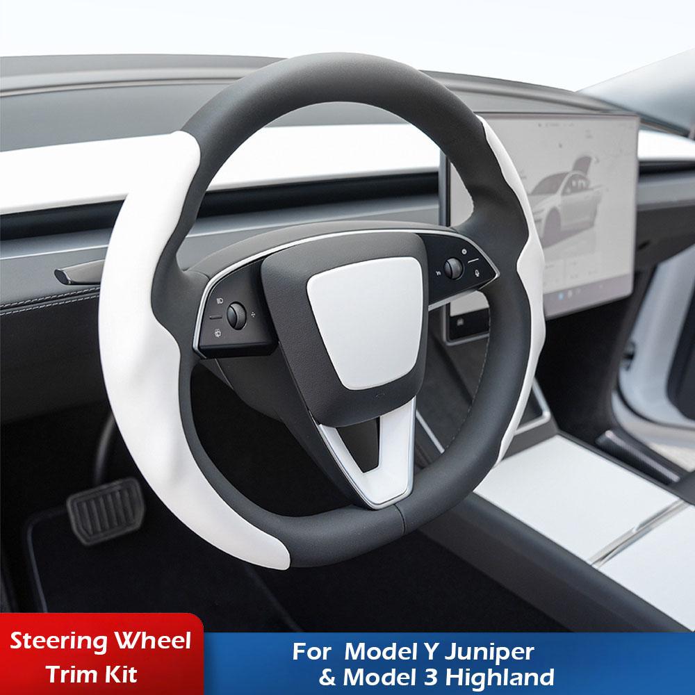 Steering Wheel Cover for Tesla Model Y Juniper 2026 Model 3 Highland Matte White Steering Wheel Trim Kit Protector Accessories