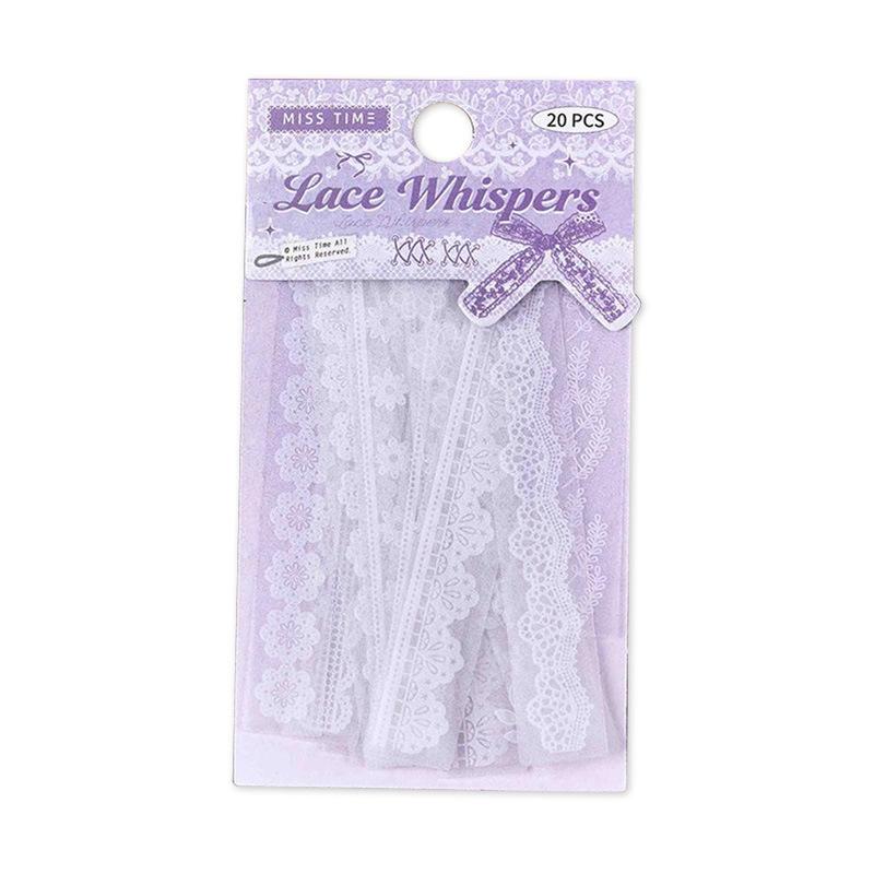 1pack/20pcs Ins Style Pure White Long Lace Stickers, Gentle Retro Style,DIY Handmade Album Scrapbooking Decorative Supplies