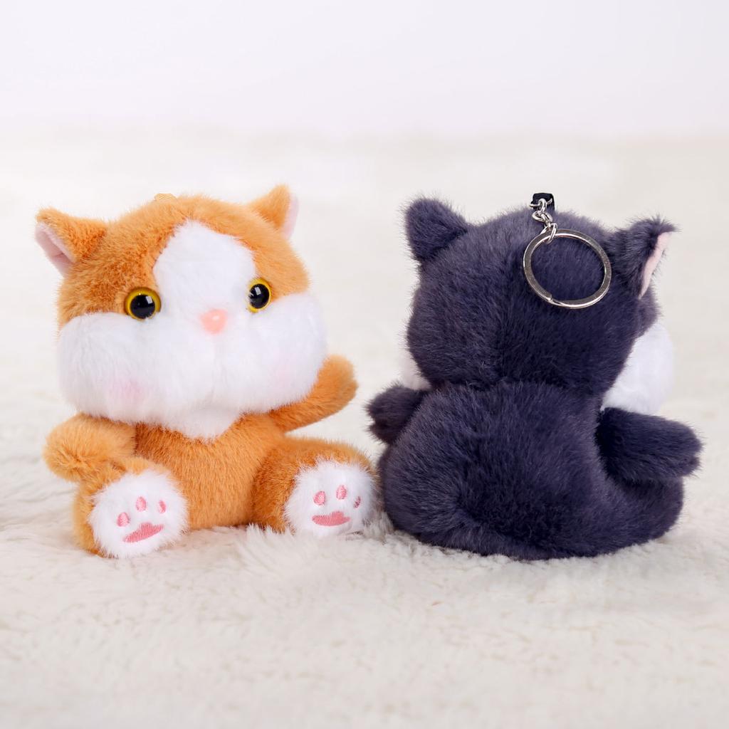 12cm Cute Chubby Kitten Plush Toy Pendant Keychain Cartoon Anime Kitten Plush Stuffed Doll Backpack Decor Couple Gift Keyring