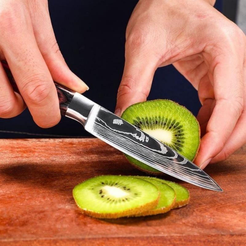 Kitchen Fruit Knife Set 3pcs Damascus Steel Pattern Knives Sets Cleaver Paring Santoku Slicing Utility Knife