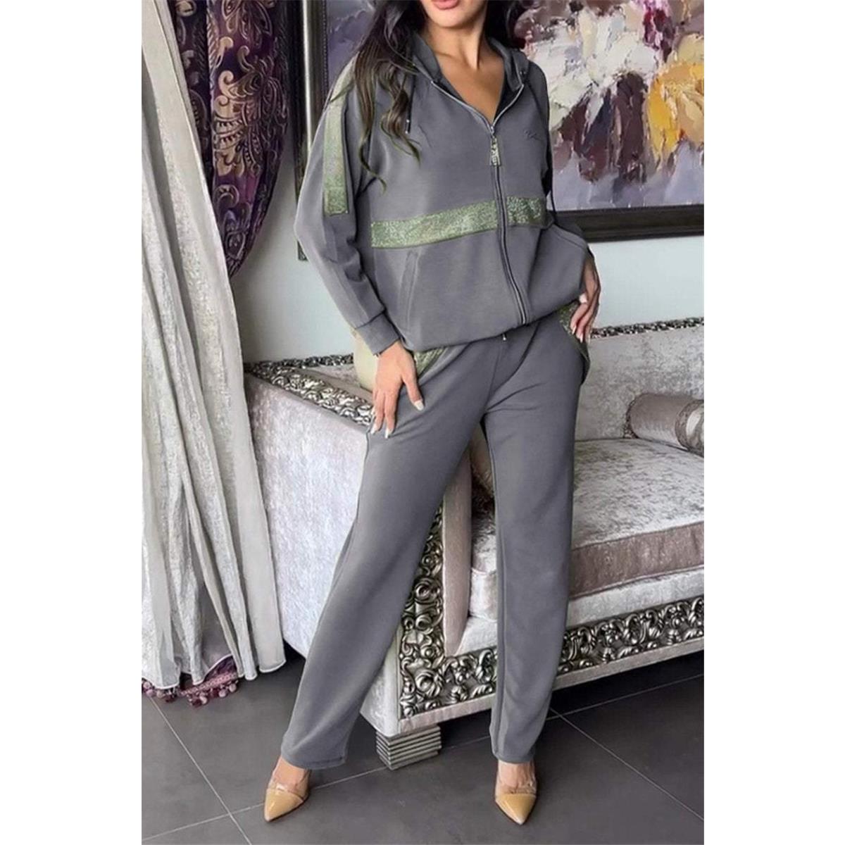

Женские комплекты повседневные спортивные толстовка с капюшоном и длинными рукавами и брюки комплект из 2 предметов XXL серый