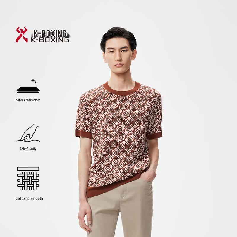 K-Boxing Men s Auspicious Pattern Short Sleeve Wool Sweater BTTR3510 185/2XL