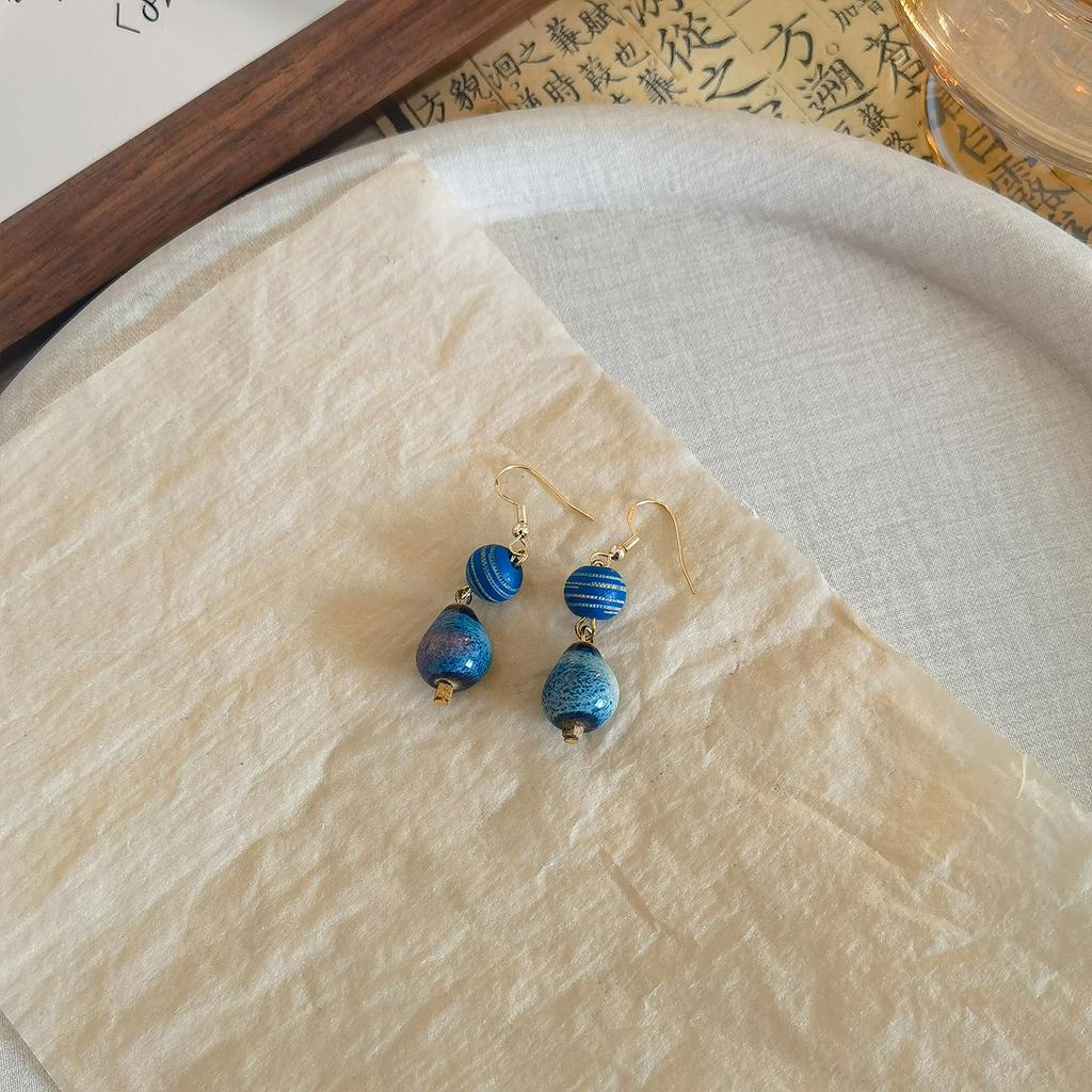 Original Design Natural Stone Real Coffee Bean Ceramic Handmade Earrings Collection Niche Design Coffee Stud Earrings