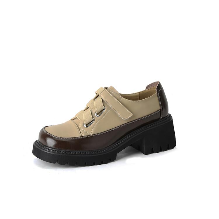 Fashion Spring/Autumn Women Shoes Split Leather Shoes Round Toe Lace Up Platform Shoes Color Mixed Thick Heel Loafers for Women Sneakers