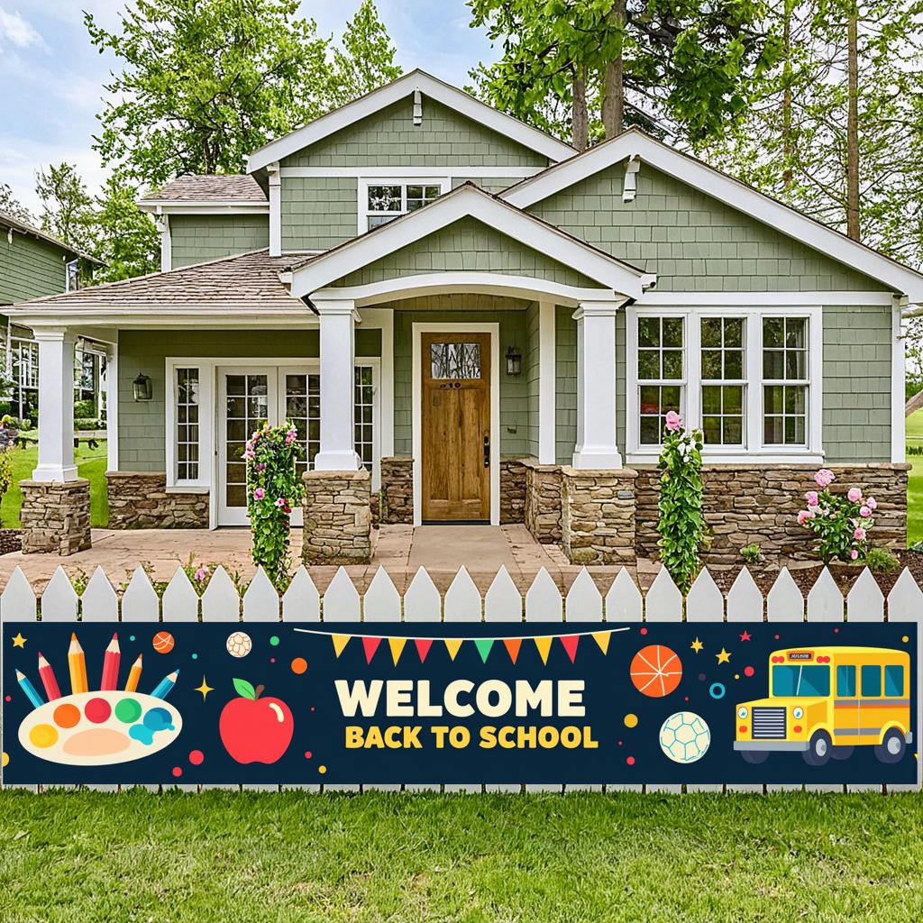 Welcome Back To School Banner Colorful School Bus Design Backdrop Decorations Classroom Events Party Supplies Photography Props