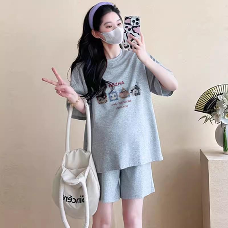 Women's Loose Short-Sleeve Maternity T-Shirt & Pajama Set - Belly Covering Casual Summer Outfit