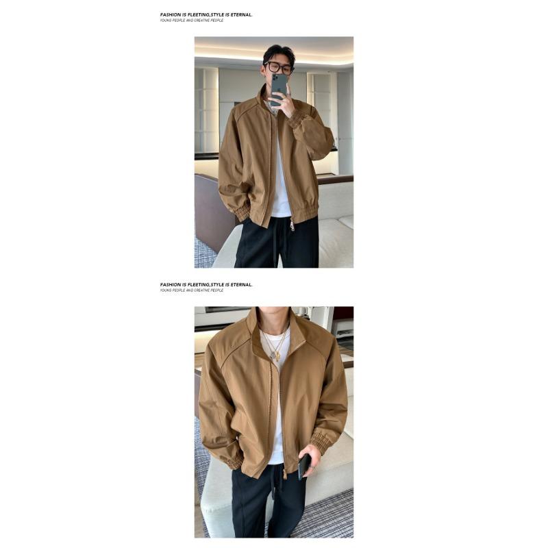 Men Loose Stand Collar Cleanfit Deconstructed Short Bomber Jacket Casual Workwear Outerwear