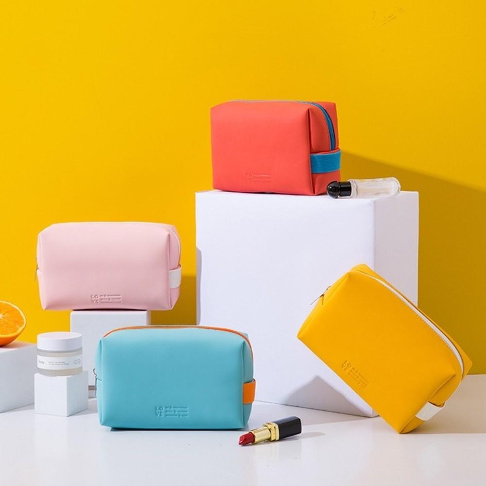 Large Capacity Cosmetic Bag Candy Colors Multifunctional Design Toiletry Storage Bag PU Leather Waterproof Makeup Organizer Box