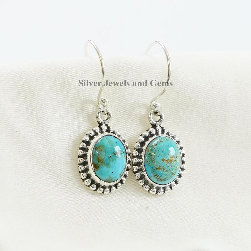 Natural Turquoise Earring, Oval Kingman Turquoise Earring, 925 Sterling Silver Earrings, Anniversary Earring, Handmade Boho Earrings