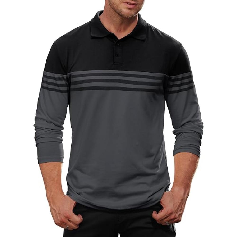 

Spring and Summer Men s Lapel Long-sleeved Polo Shirt Fashionable Outdoor Activity Wear Comfortable Polyester Fiber Composition 3XL темно-сірий колір