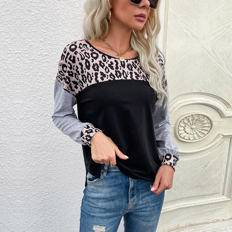 Casual Comfort and Versatility Early Fall Women's Street Pullover Round Neck Splicing Sweater Women's