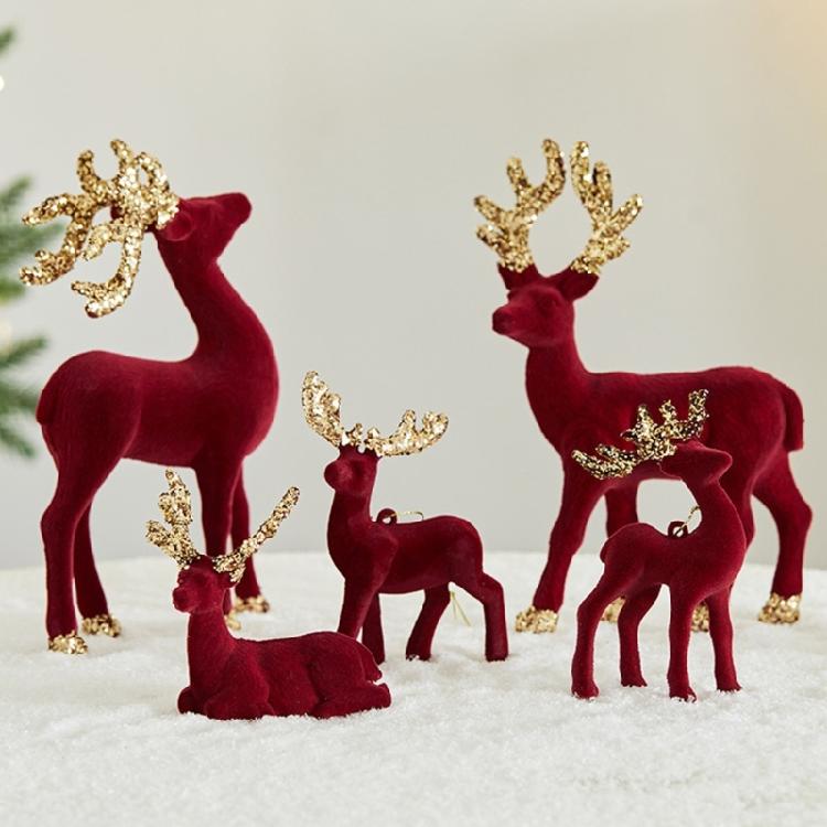 Plastic Flocking Reindeer Figurine with Sequined Ornament Festives Christmas Tabletop and Windowsill Decoration Gift