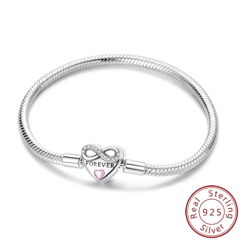 Original Bracelet Bangle 925 Silver Charm Bracelet 17-20CM Love Cross Snake Bone Bracelet for Women Girl DIY Jewelry