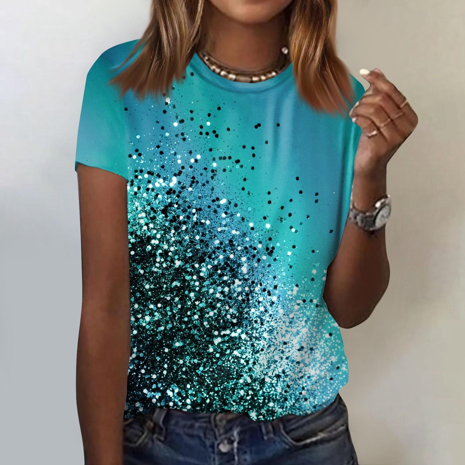 

Женская модная повседневная футболка с градиентным принтом, круглый вырез, топ с короткими рукавами M