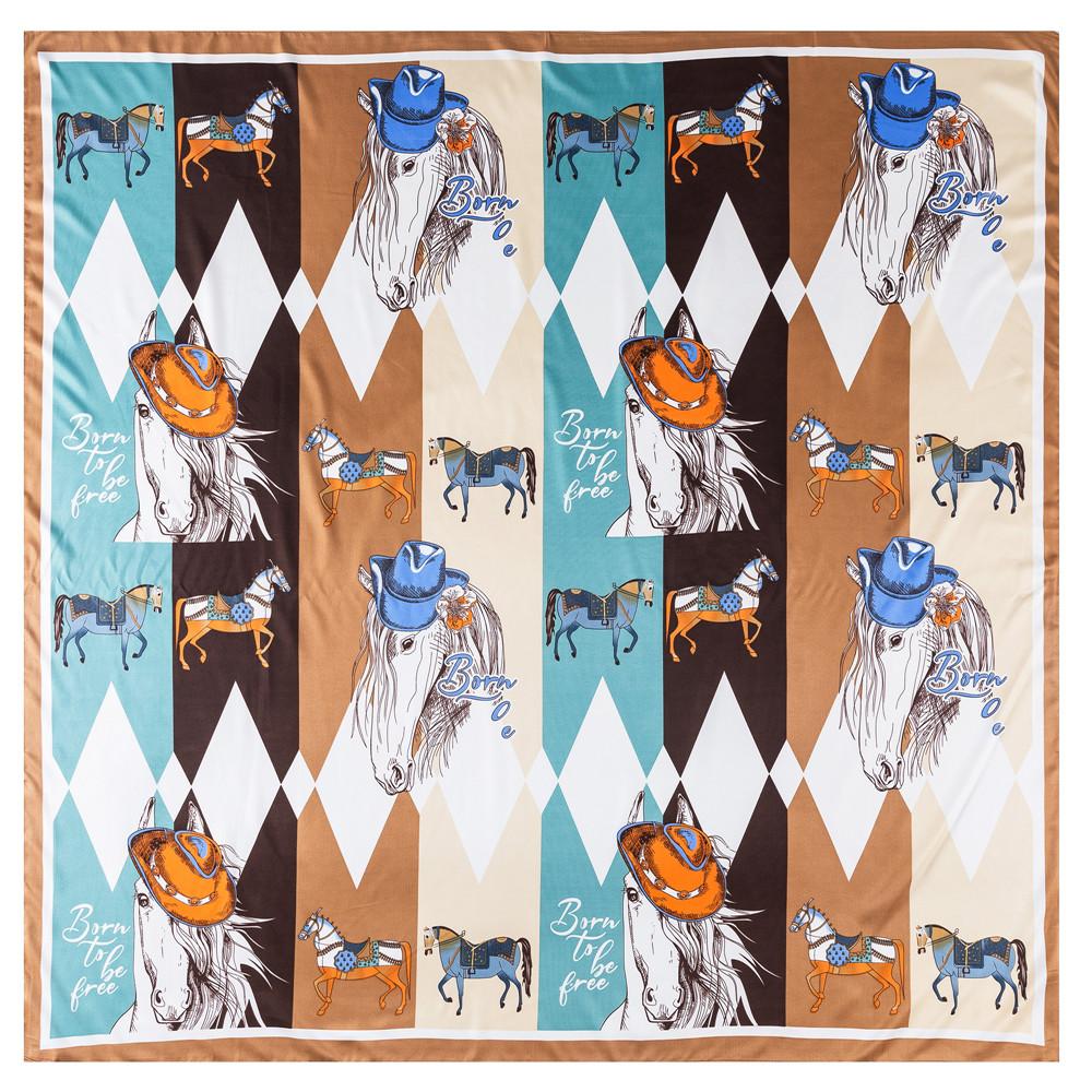 POBING Silk Scarf Women Large Shawls Horse Print Stoles Square Bandana Luxury Kerchief Big Hijab Scarf Female Foulards 130CM