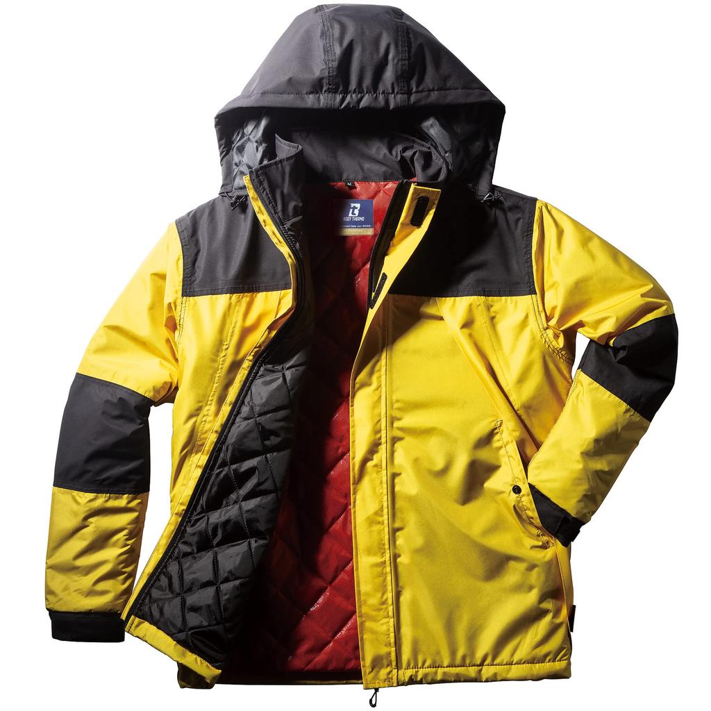 Kurodaruma Waterproof Cold Weather Jacket Black Aluminum Print Filling Waterproof Thermal Retractable Hood Reflective Seam Taped Cold Weather Work