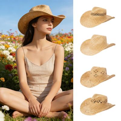 Natural Raffia Sun Hat Protective Adjustable Straw Hat for Gardening Hiking Comfortable Fashion Design Hollowed Hat