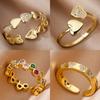 Zircon Geometric Heart Rings For Women Stainless Steel Gold Color Wedding Ring Luxury Aesthetic Jewlery Couple Gift