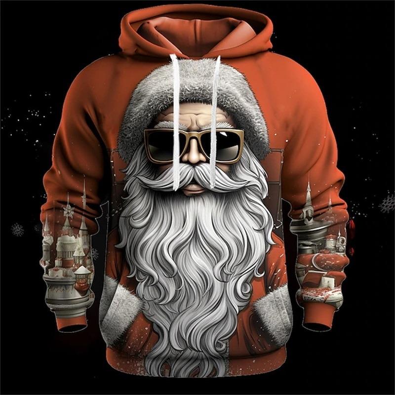 3D Print Christmas Cat Graphic Hoodie Men's Cute Santa Claus Pattern Loose Casual Comfortable Clothes Autumn Harajuku Style Kids Pullover