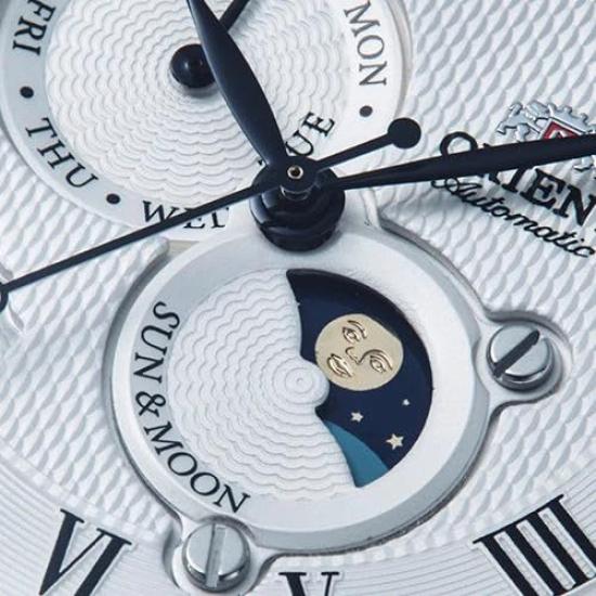 Orient SUN MOON Automatic with Japanese Silver & Watch, Mechanical, Manufacturer's Warranty, Classic, RN-AK0005S, Men's, White,