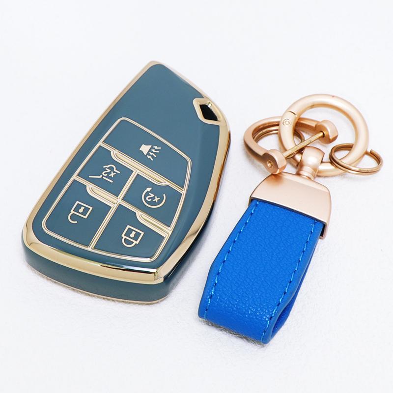 For GMC Yukon Gold Edge TPU Shell for Buick ENVISION S Plus Avenir for Chevrolet Tahoe Suburban Car Key Case Fob Cover