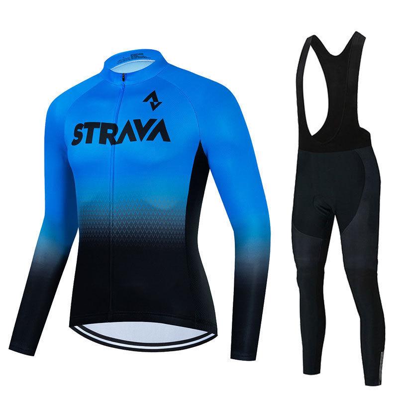 Best-selling STRAVA long-sleeve cycling jersey set, cross-border fleet edition, quick-dry breathable straps with drawable designs