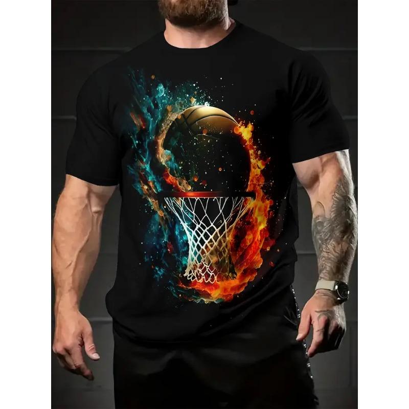 Plus Size Men's Basketball Pattern 3D Printed Round Neck Short Sleeved T-shirt Summer Fashion Casual Comfortable Versatile Top