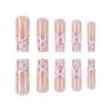 Long Water Drop Shape Pink Floral Press-On Nails With White French Tip Sweet Ins Style Fake Women
