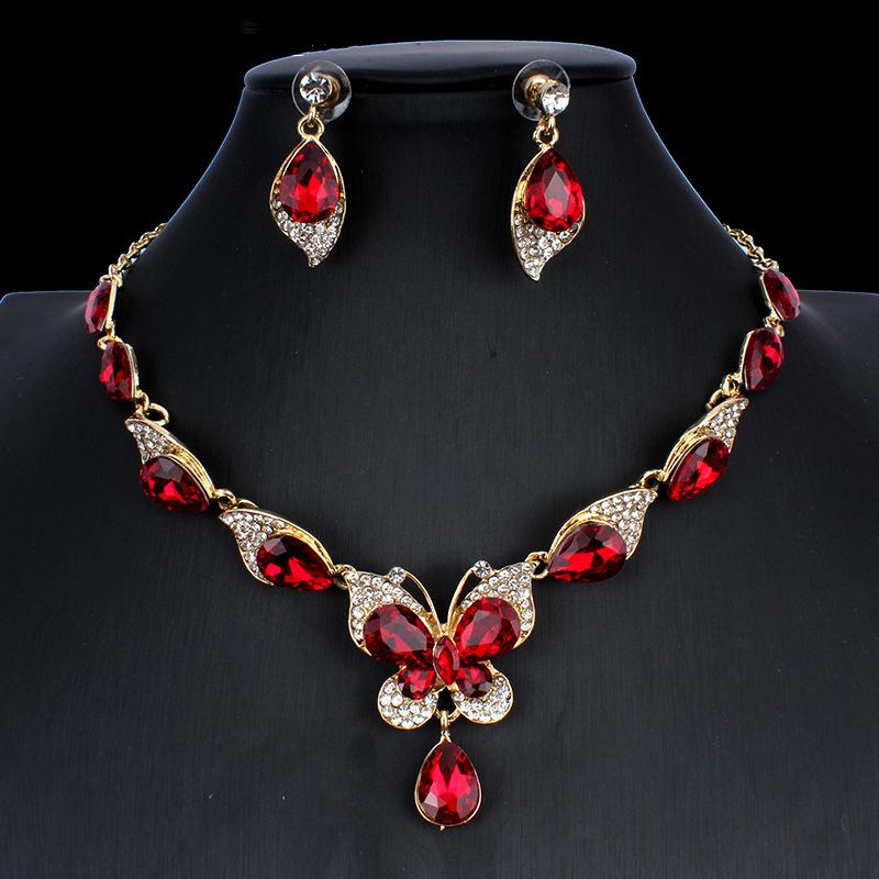 

BLINGBAY женская подвеска, новое ожерелье-бабочка, серьги, комплект из двух предметов, модные аксессуары, легкие роскошные украшения для вечеринок для девочек, подарки красный