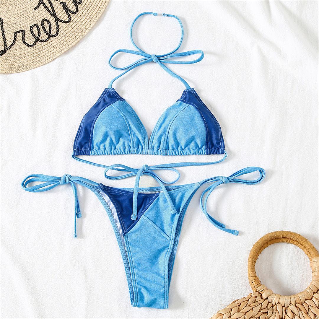 

мода сексуальный сращивание бретелька через шею бразильский бикини женский купальник женский купальник из двух частей комплект бикини купальный костюм купальный костюм плавание M синий
