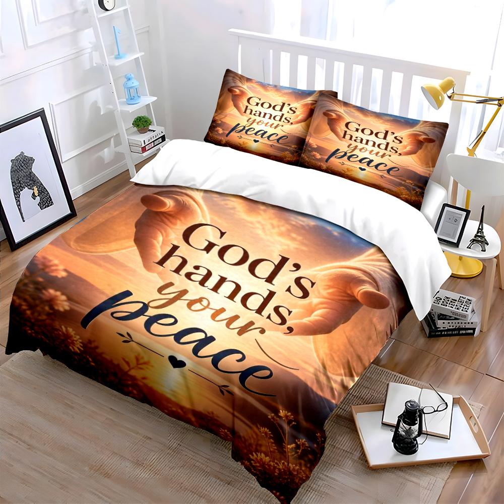 God's Hands Peaceful Bedding Set Bedding Set (1 Duvet Cover, 2 Pillowcases, Duvet Not Included)