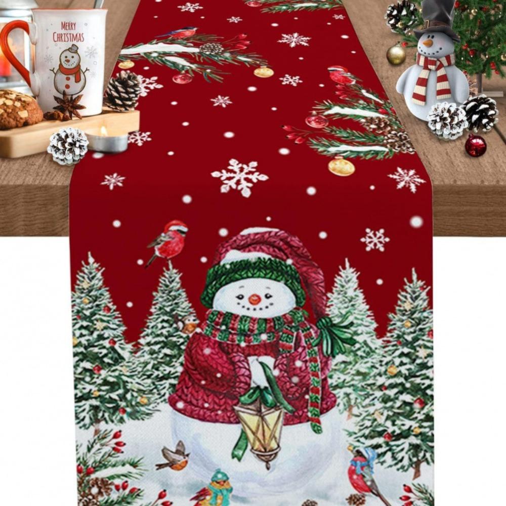 

Різдвяний червоний сніговик сніжинка скатертина доріжка на стіл декор їдальні покриття для столу 33X183