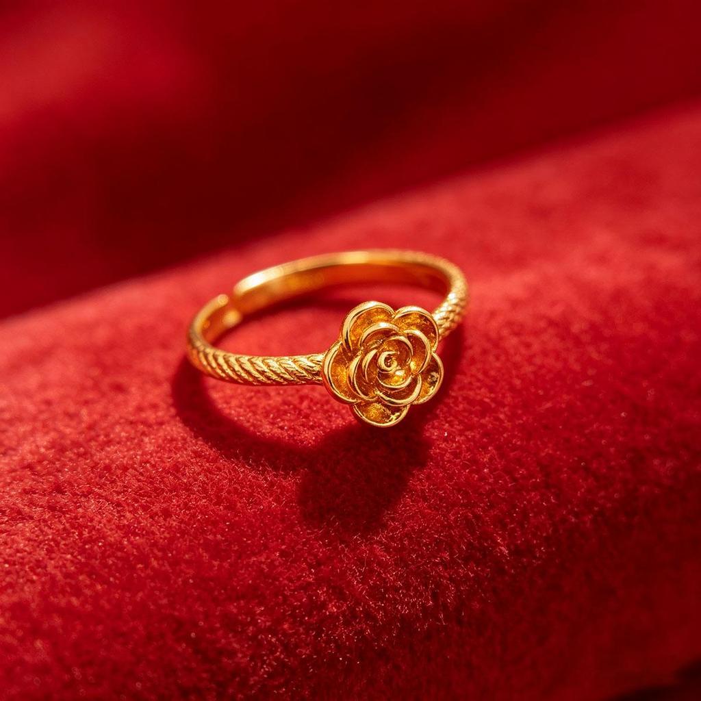 New Chinese-style rose hemp ring, adjustable open design, niche, daily wear, versatile Chinese accessory