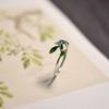 Cloisonné Ancient Style Green Leaf Resin Ring for Women – Retro Artistic Open Index Finger Design.
