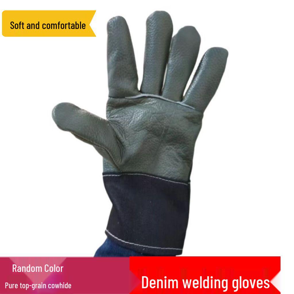 

Короткие сварочные перчатки из коровьей кожи, устойчивые к высоким температурам - Толстые, износостойкие, защищающие от ожогов, теплоизолированный деним для защиты труда