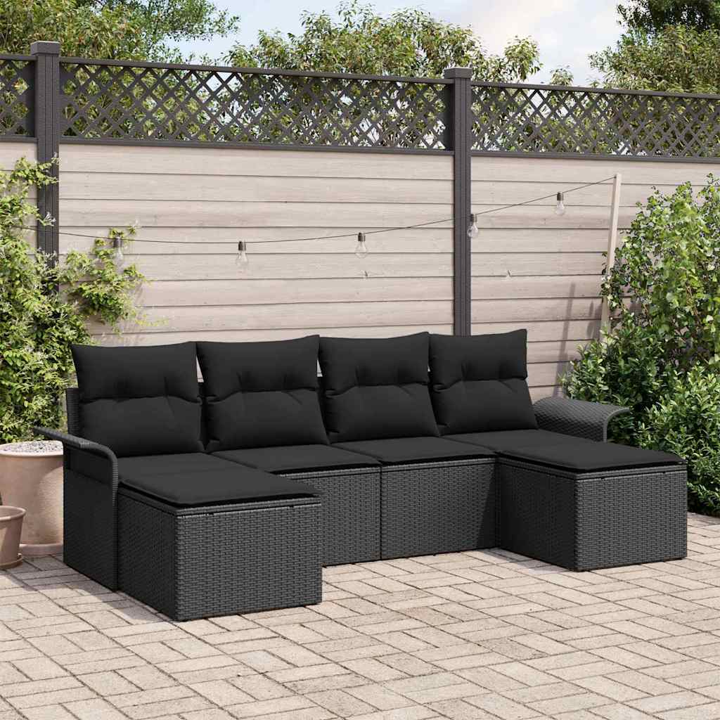 Garden Sofa Set with Cushions 6 pcs Black Poly Rattan