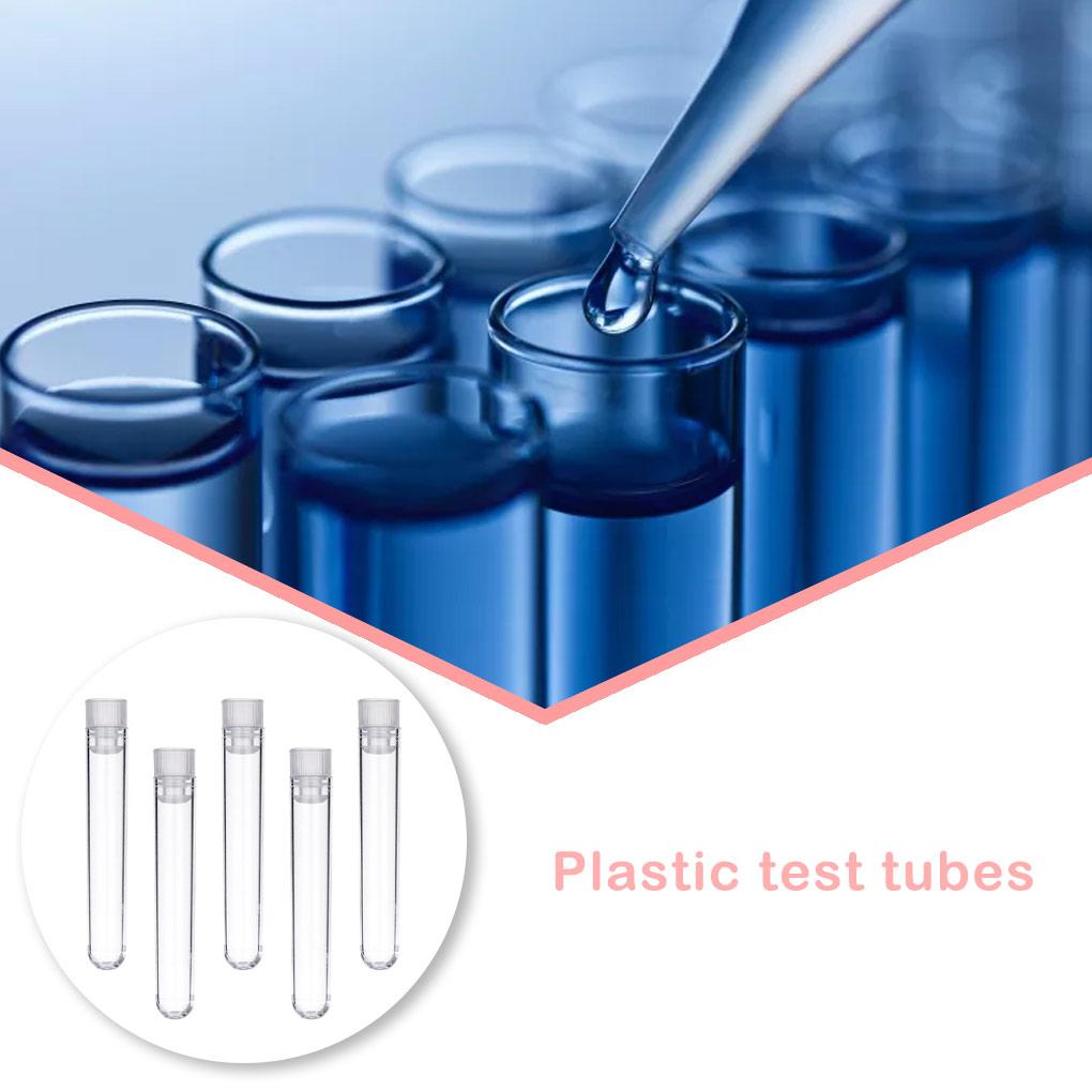 50pcs Transparent Laboratory Clear Plastic Test Tubes with Push Caps School Lab Supplies Sample Containers Vials for Experiments