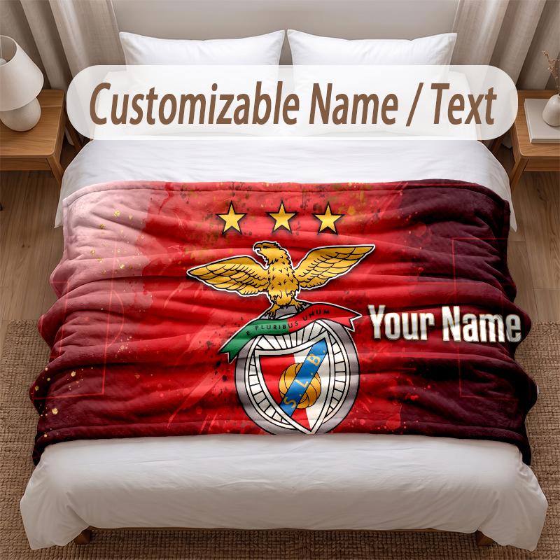 Benfica FC Printed Flannel Blanket Custom Name Text Soft Warm Throw For Bedroom Holiday Gift