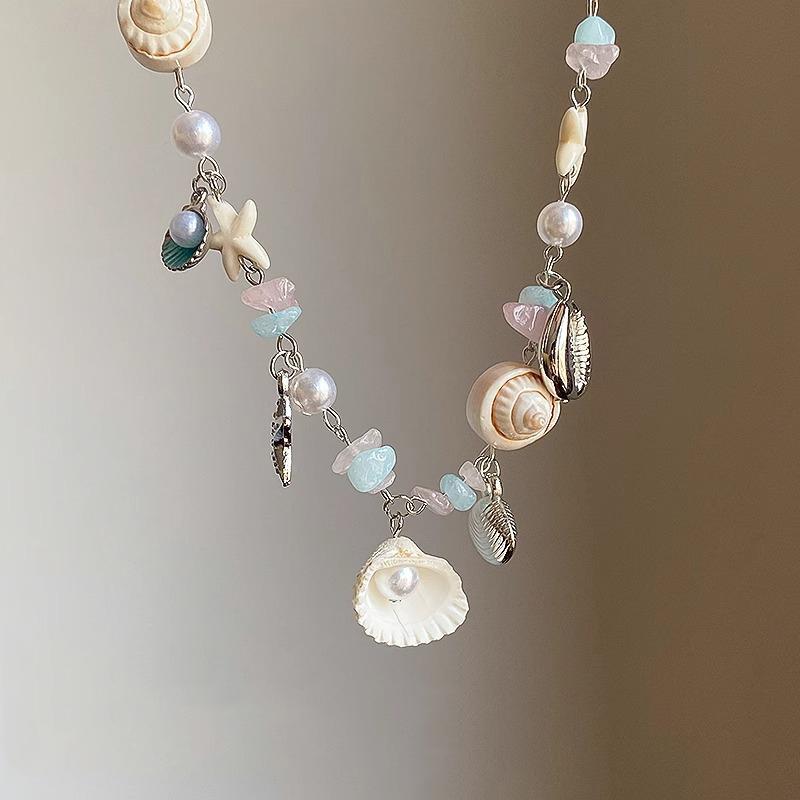 Y2K Handmade Colorful Flower Shell Pendant Necklace for Women Fashion Natural Gravel Beaded Necklace Girl Aesthetic Jewelry