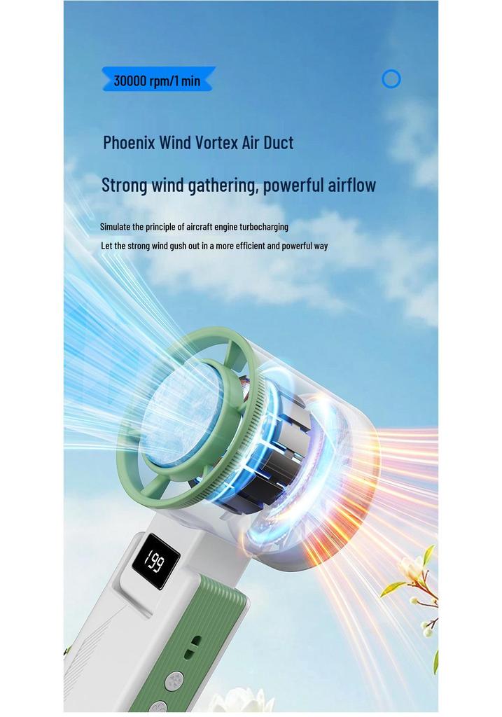 Portable USB Rechargeable High-Speed Handheld Fan with Digital Display and Foldable Design
