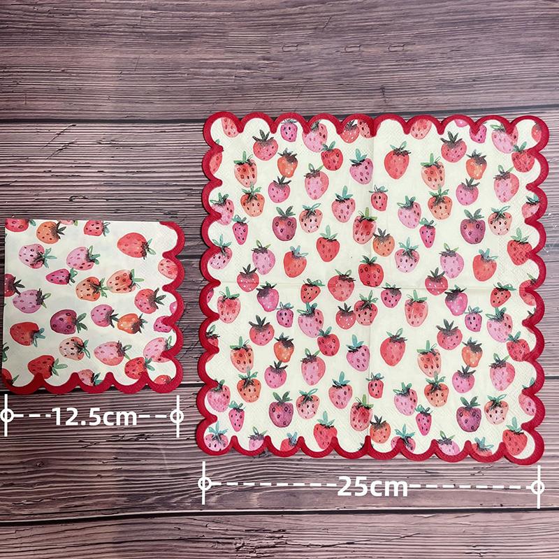 SCIONE Red Strawberry Printed Trim Cocktail Paper Tissue Bar Party Paper Party Atmosphere Flower Paper Tissue