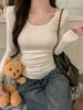 Women's Black U-Neck Slim Fit Long Sleeve Casual Base Layer T-Shirt - Spring/Autumn Style
