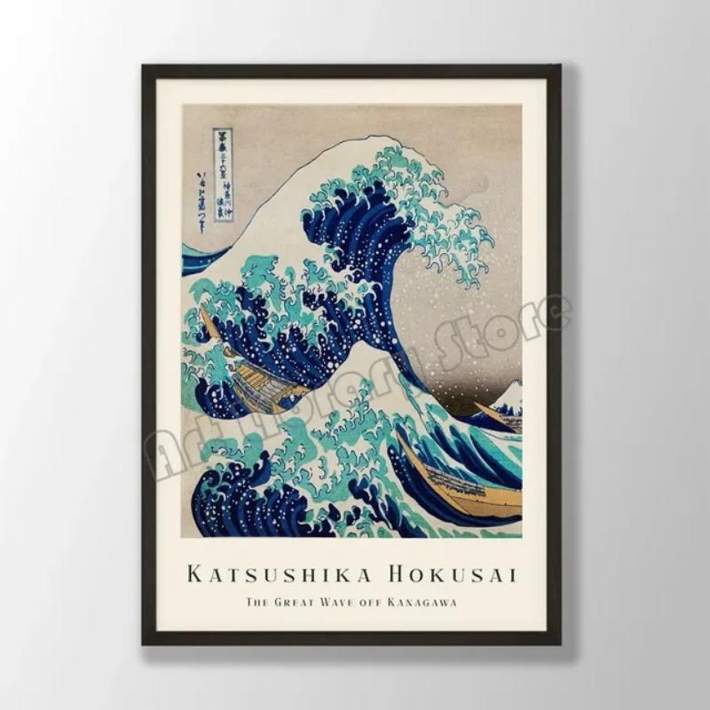 Vintage Japanese Ukiyoe The Great Wave Off Kanagawa Canvas Painting  Exhibition Poster Wall Art Decor for Home Room